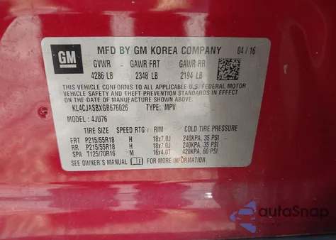 2016 Buick Encore из США, поврежденный, VIN KL4CJASBXGB676026